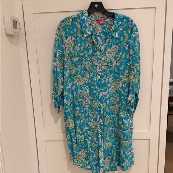 Lilly Pulitzer Dresses & Skirts - Lilly Pulitzer Teal Floral Long Sleeve Dress/tunic